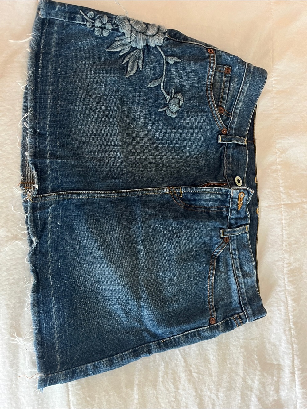 Lucky Brand Denim Mini Skirt with Floral Embroidery - Blue